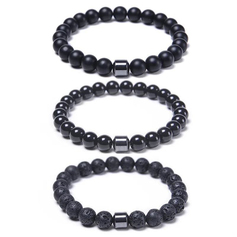 Natural Obsidian Stone Bracelet Magnetic Anxiety Relief Healthy Women Men Smoking Cessation Weight Loss Black Beads