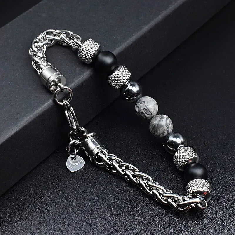 Tiger Eye Beaded Bracelet — Stainless Steel