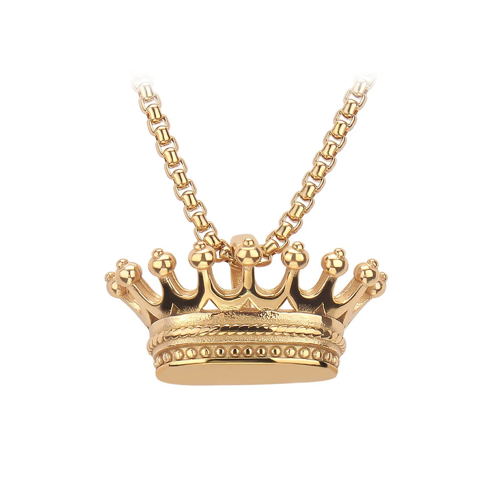3D Rapper King Crown Pendant Necklace — Two-Tone