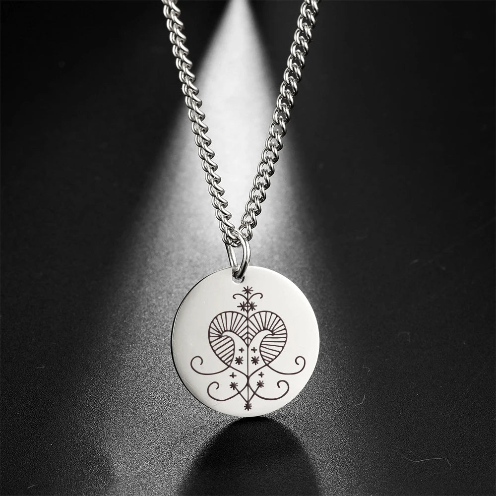 My Shape Voodoo Loa Baron Samedi Round Pendant Necklace for Men Maman Brigitte Stainless Steel Necklaces Amulet Religion Jewelry