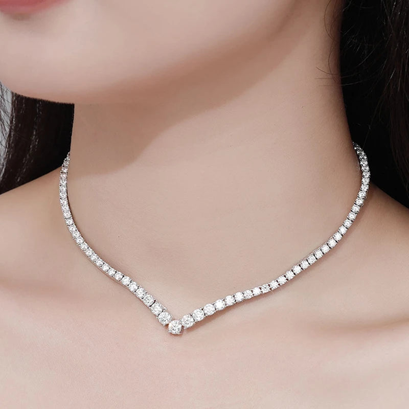 NeeTim Moissanite Tennis Necklace for Women 925 Sterling Silver with White Gold Plated Size Luxury Diamond Neck Chain