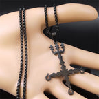 Heavy Metal 666 Music Band Necklace Stainless Steel Black Color Sigil Church of Satan Fork Cross Necklaces Jewelry N8055BKS06