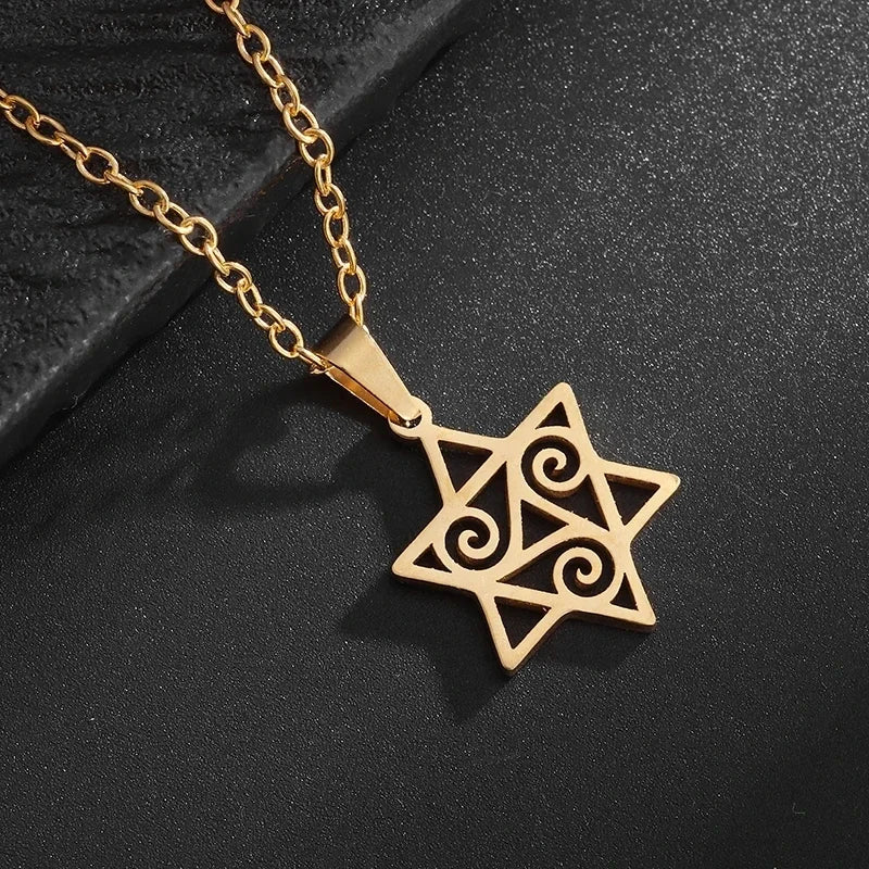 Hamsa Hands of Fatima Hebrew Pendant Stainless Steel Jerusalem Star of David Necklace Women's Jewish Jewelry