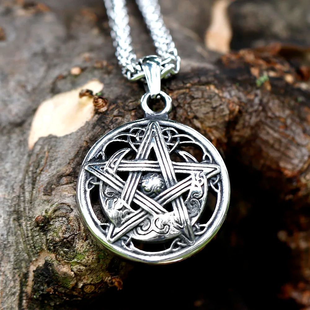Star and Moon Pendant Necklace — Stainless Steel
