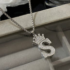 Freetry 26 Letters A-Z Zircon Crown Pendant Necklace for Women Men Punk Initial Alphabet Necklaces Hip Hop Choker Chain