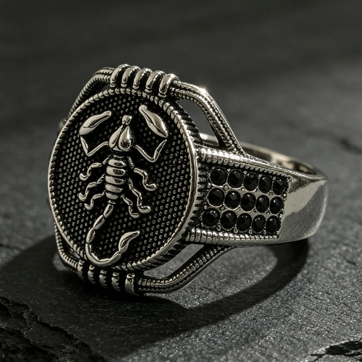 Gothic Scorpion Signet Ring — Scorpio Totem, Black-Tone