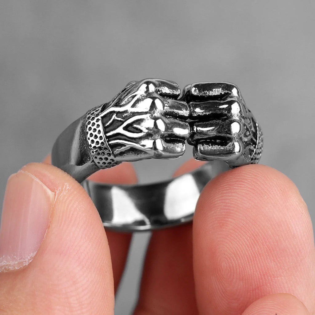 316L Stainless Steel Angry Fist Power Man Men Rings Punk Rock Hip Hop Creativity Personality for Male Boy Fashion