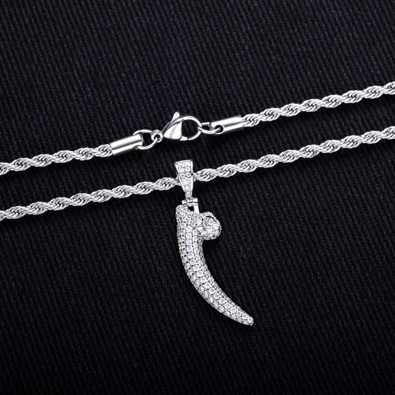 Iced Out Wolf Tooth Pendant Necklace