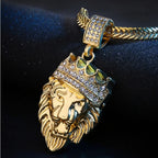 Crown Lion Head Pendant Necklace — Stainless Steel