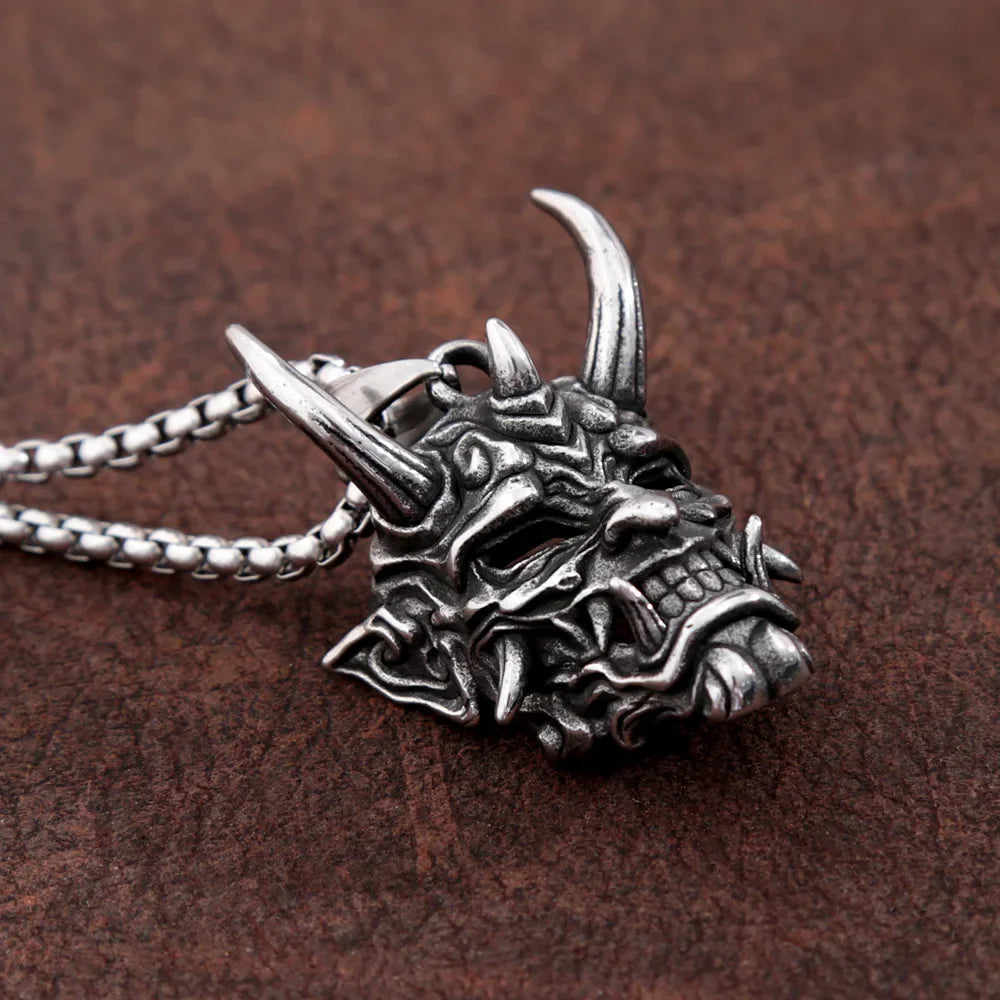 Gothic Stainless Steel Fang Demon Mask Pendant Necklace Retro Punk Style Biker Monster Skull Necklace Men Chain Jewelry Gift