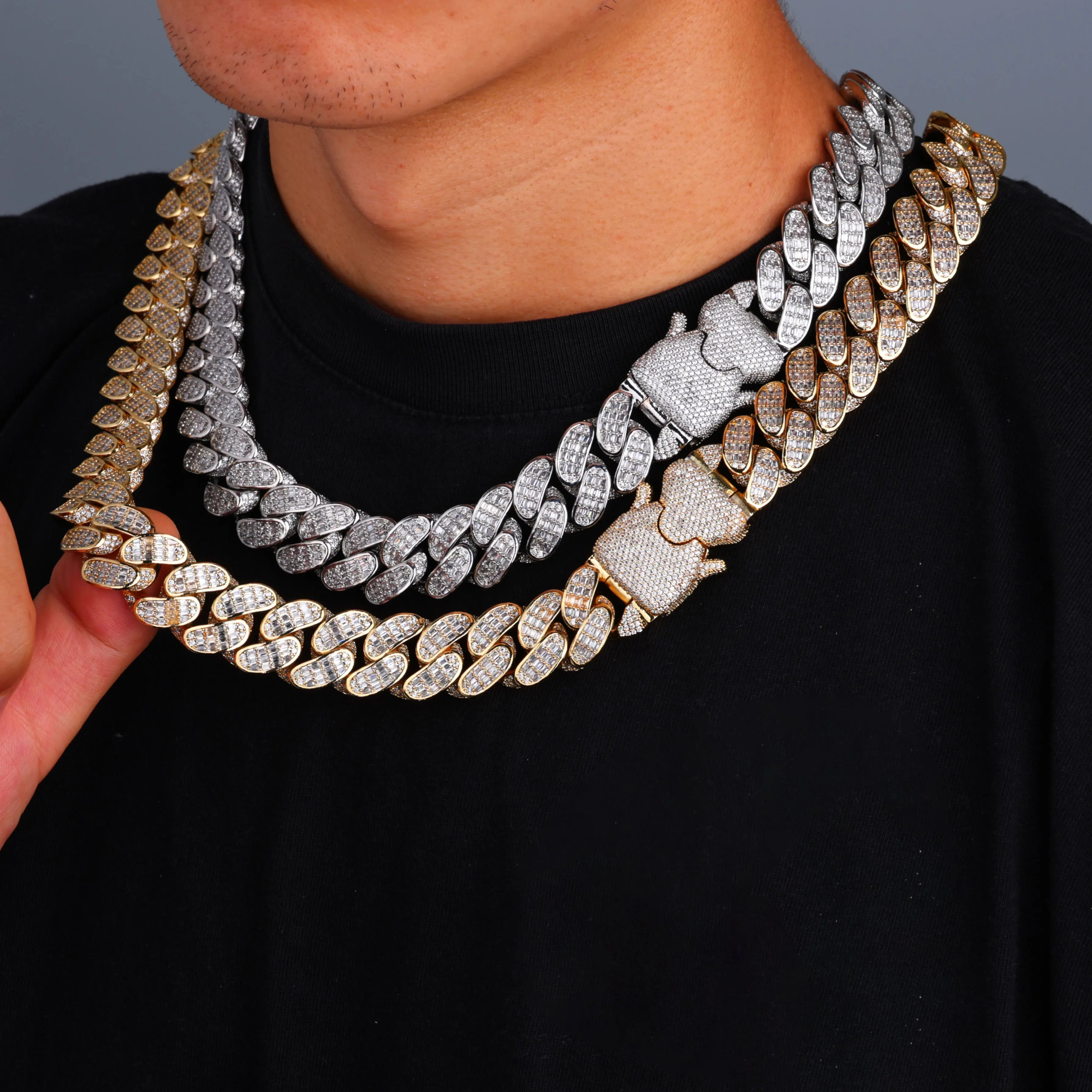 Iced Out Cuban Chain Necklace Stainless Steel 18MM