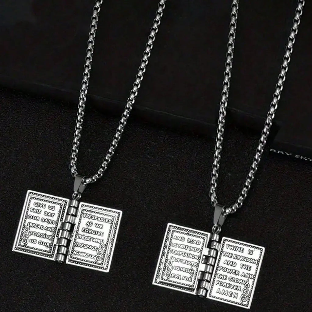 1pc Fashion Polished Alloy Bible Book Design Pendant Necklace For Men And Women Vintage Flipped Bible Necklace Gifts For Friend