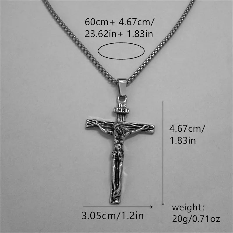 Jesus Crucifix Cross Pendant Necklace Wheat Chain 60cm — Two-Tone