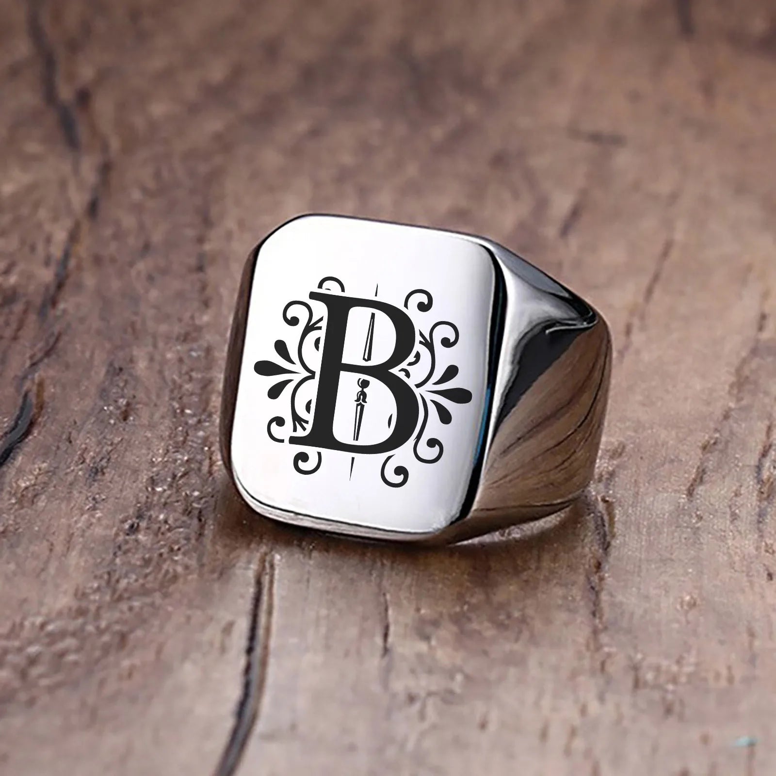 Alphabet Signet Ring — Stainless Steel