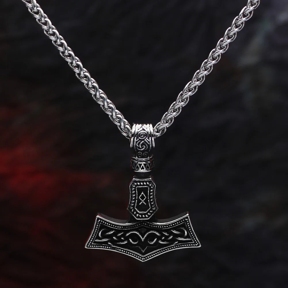 Norse Viking Mjolnir Thor Hammer Necklace — Stainless Steel