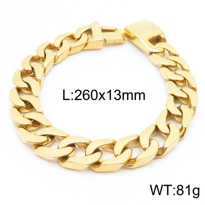 Gold Cuban Curb Link Chain Bangle Bracelet — Stainless Steel