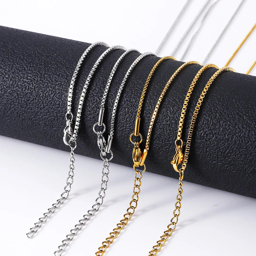 1.2mm Silver Color Stainless Steel Box Chain Necklace Hip Hop Men Necklace Fashion Titanium Steel Jewelry Trendy Gift