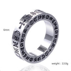 Retro Six-Character Mantra Stainless Steel Finger Ring Men Women Eternal Heart Cross Ring - Vintage Style Jewelry Accessories