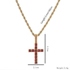 Two-Tone Iced Out Cross Pendant Red Zircon