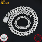 TUHE High Quality Unisex Geometry Iced Out Baguette VVS1 Moissanite Cuban Chain Necklace 925 Silver For Men Hip Hop Jewelry