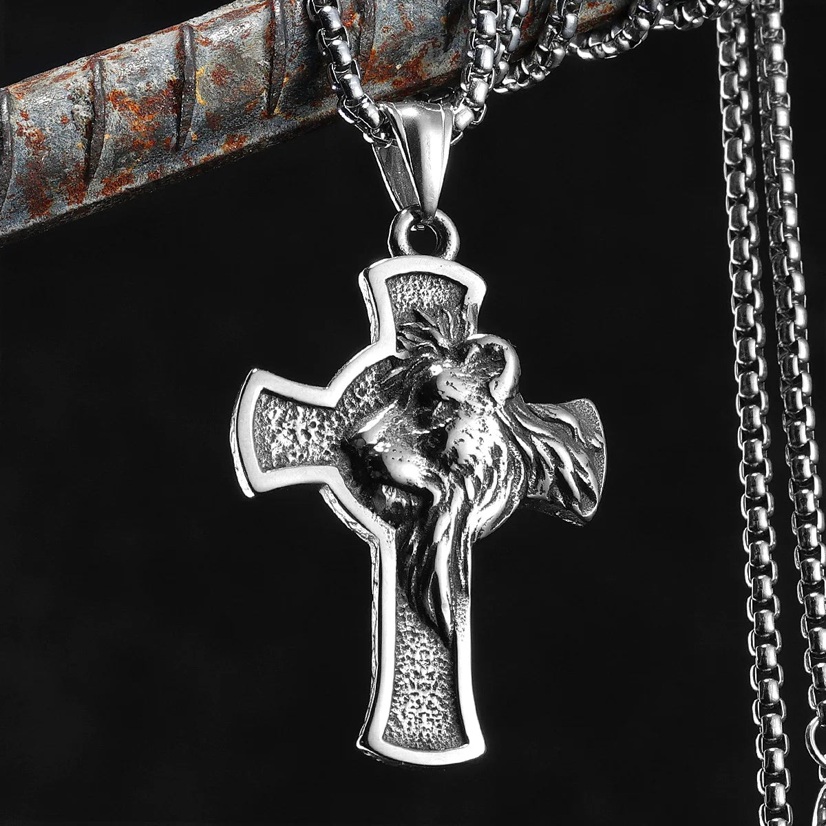 Lion King Cross Pendant Necklace — Stainless Steel