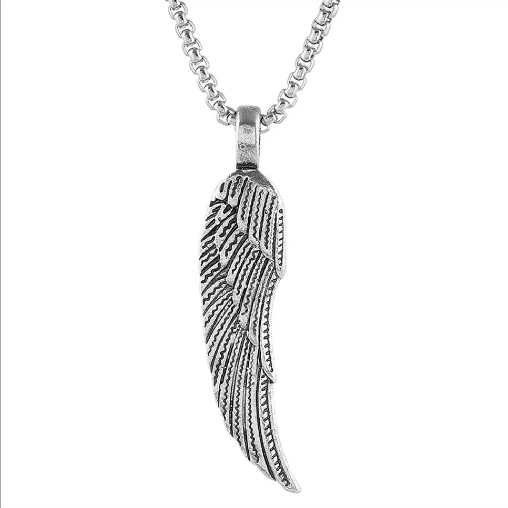 Silver Feather Wings Angel Pendant Necklace