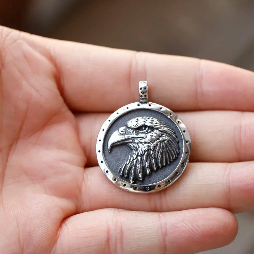 Eagle Pendant Pearl Chain Necklace — Steel