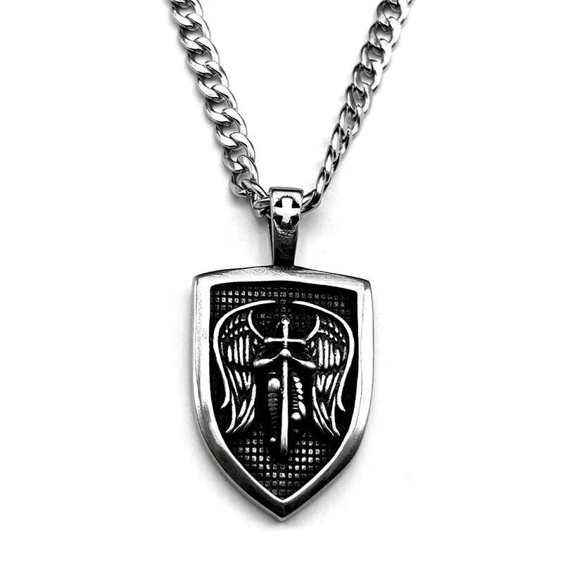 Saint Michael Archangel Knight Necklace Women Men Stainless Steel Silver Color Shield Guardian Angel Christian Amulet Jewelry