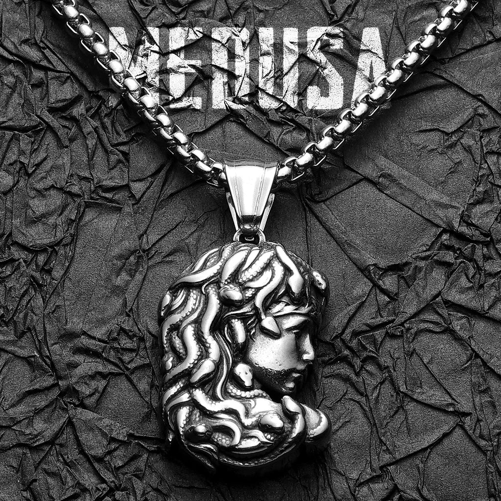 Medusa Snake Pendant Necklace Stainless Steel Greek
