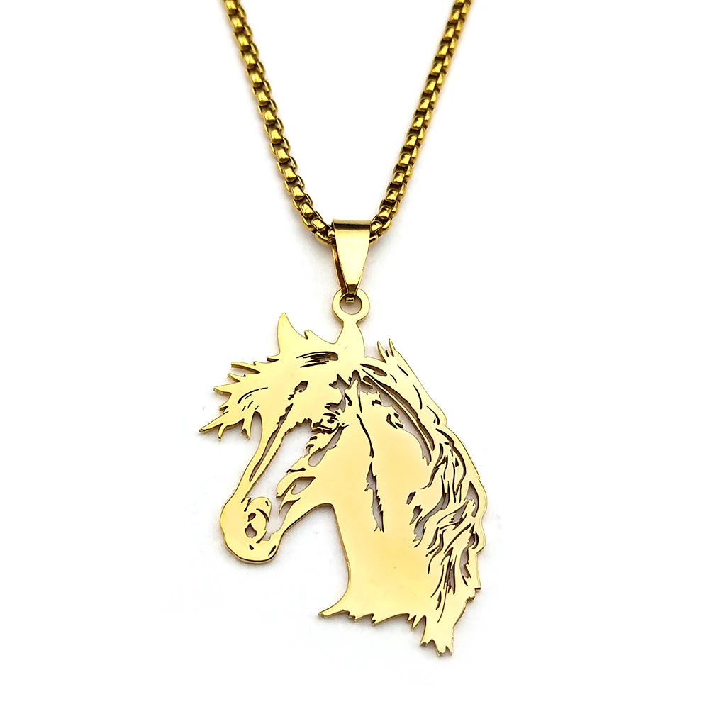 Gold Pendant Horsehead Animal Hollow Out