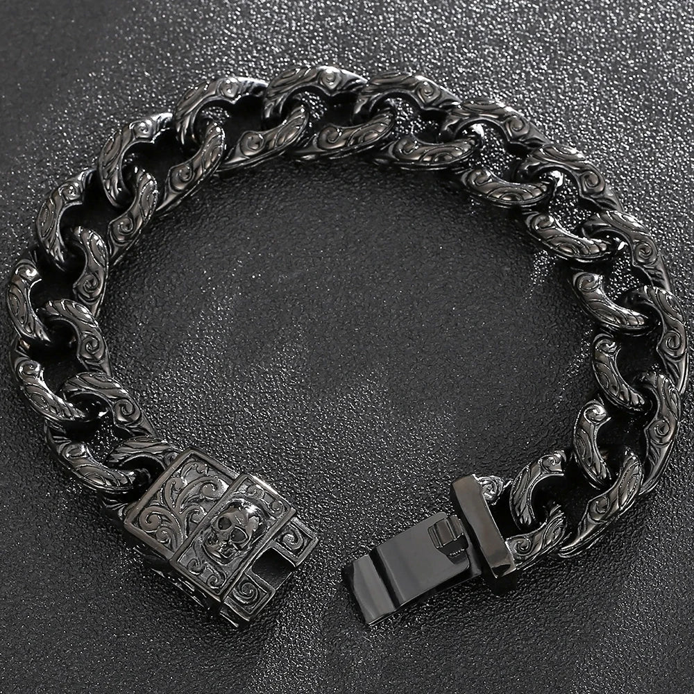 Punk Skull Bracelet For Man In Black Stainless Steel Skeleton Jewelry Men's Wrist Bracelets Rockers' Jewelry