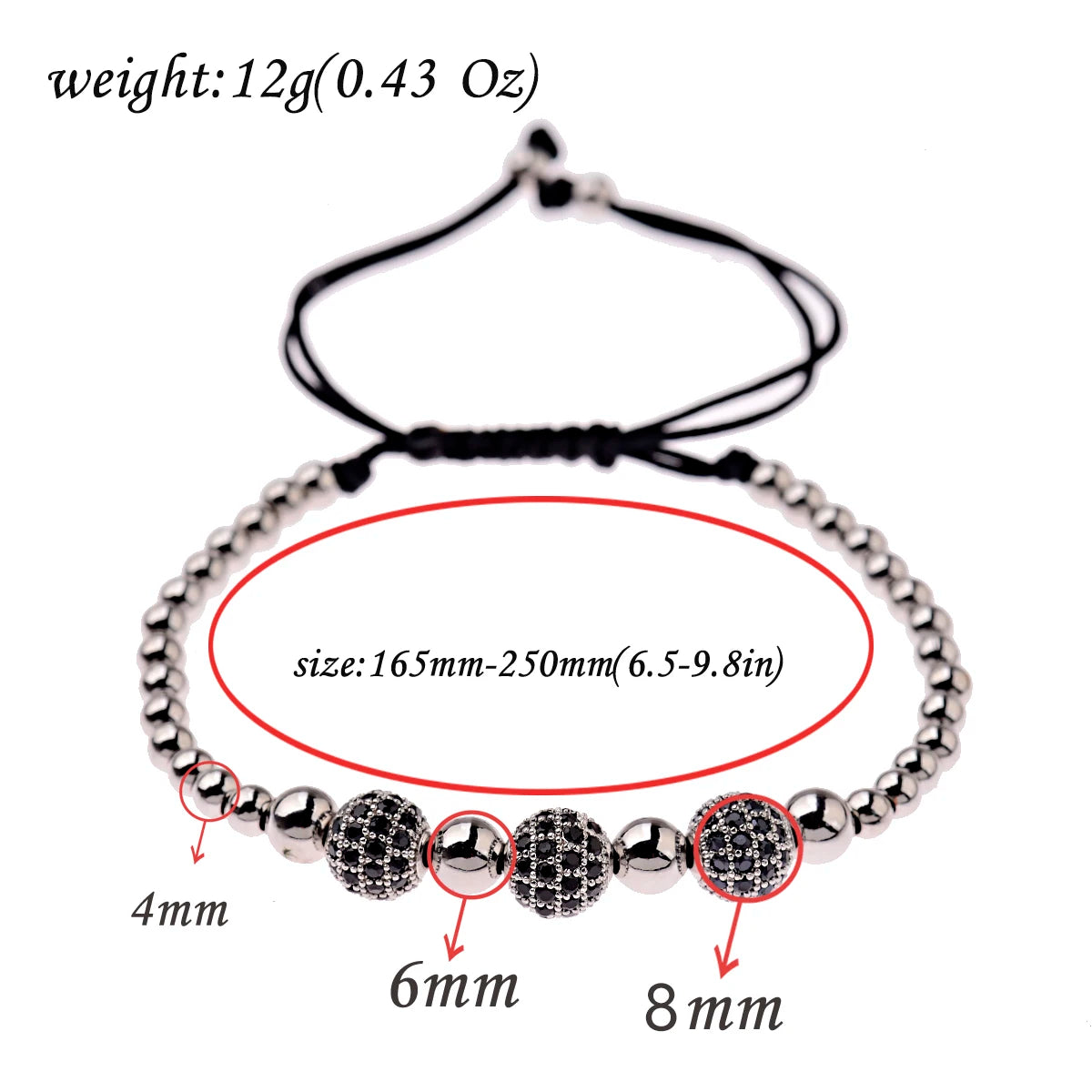 Luxury Micro Pave CZ 8mm Disco Charm Men Bracelet Classic Hematite Beaded Woven Bracelets Bileklik Women Jewelry
