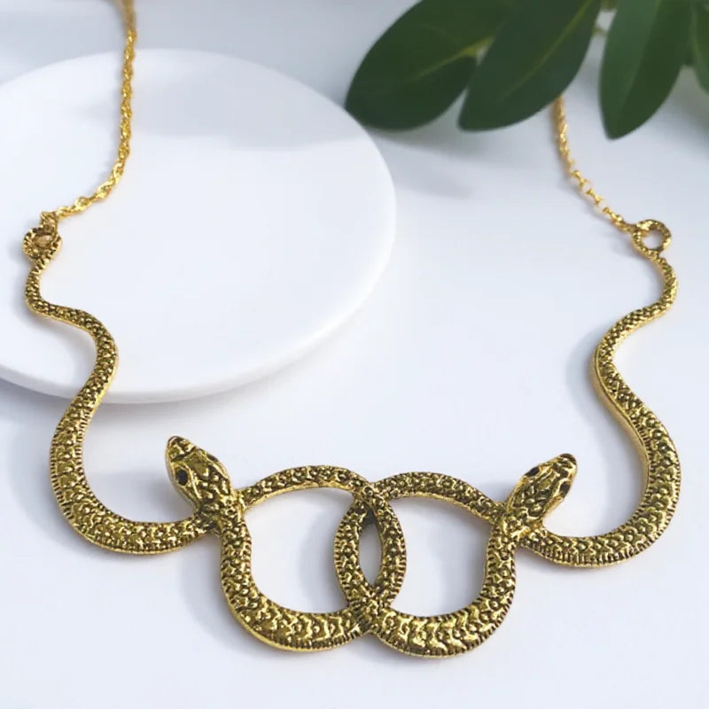 Medusa Double Snake Pendant Necklace — Two-Tone