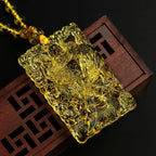 Chinese Citrine Guan Yu Pendant Necklace Lucky Ward Off Evil Spirits Auspicious Amulet Sweater Chain Protection Jewelry Gift