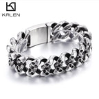 Personalized Skull Bracelet Men‘s Punk Chunky Stainless Steel Accessories Polished Gold Color Cuban Chain Trendy Jewelry