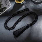 6mm Black Onyx Beaded Knotted 108 Mala Necklace Meditation Yoga Prayer Jewelry Japamala Tassel Rosary