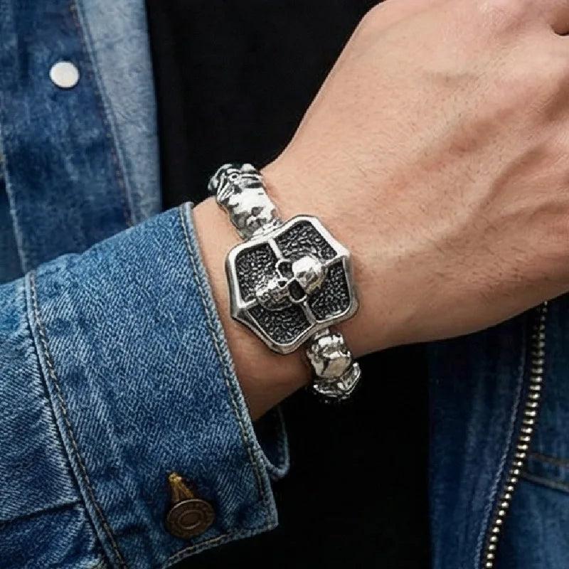KALEN Dark Knight Stainless Steel Skull Bangle Punk Hip Hop Men's Bracelet Fashion Jewelry Halloween Decorations Birthday Gifts
