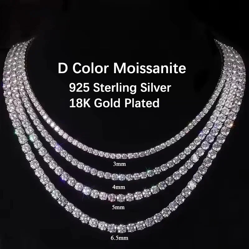 BXINY GRA Certified 3/4/5mm Moissanite Tennis Necklace S925 Silver Sparkling Lab Diamond for Women Men Hiphop Party