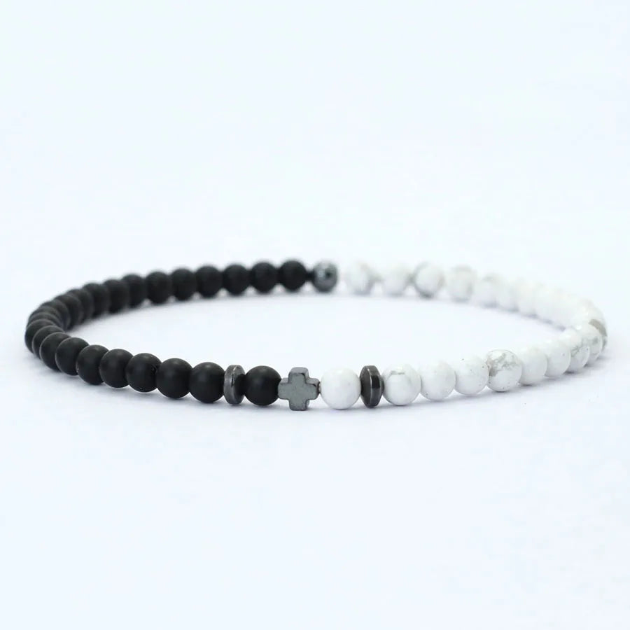 Bicolor Natural Stone 4mm Beaded Bracelet for Men — Elastic