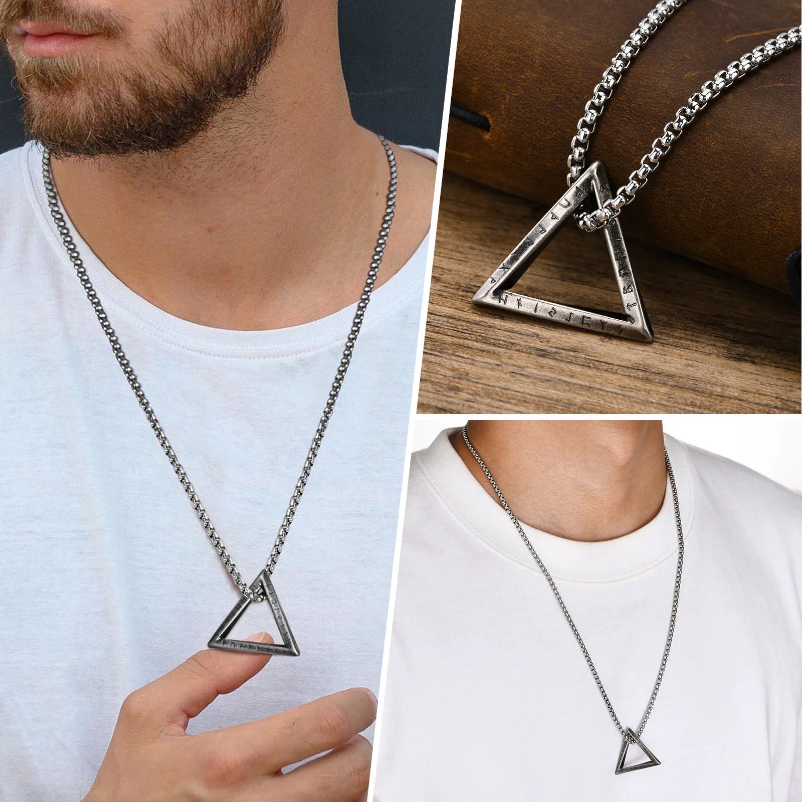 Viking Triangle Geometric Pendant — Stainless Steel
