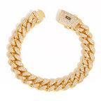 Gold Cuban Bracelet Iced Out 12MM Monaco 18K