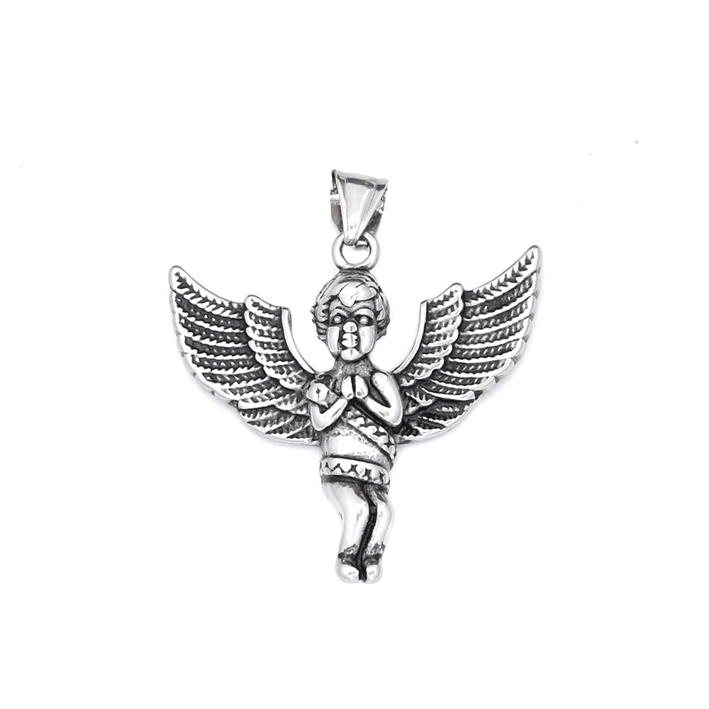 Angel Wings Steel Pendant Vintage Praying Hand