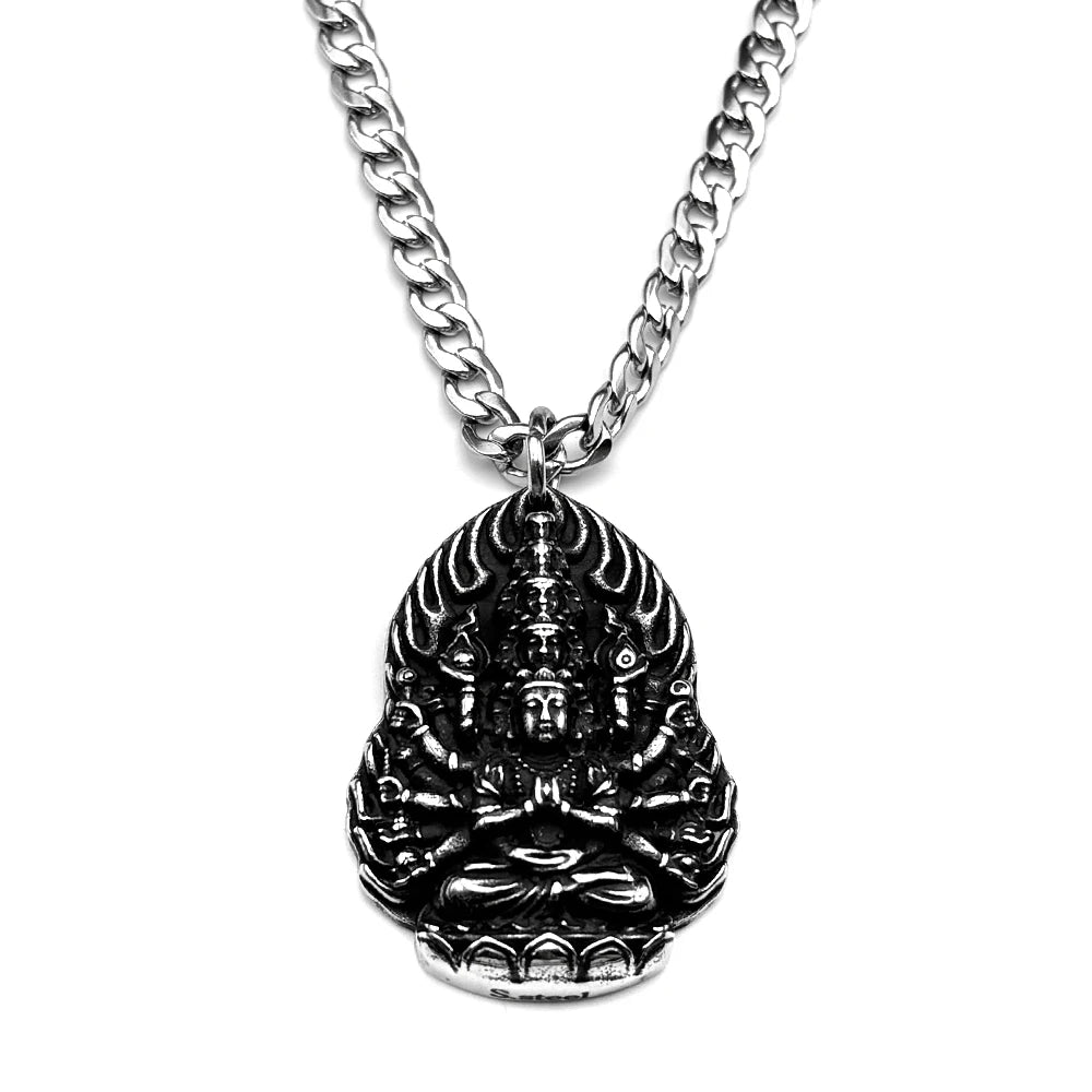 Buddhist Thousand-Hand Guanyin Necklace — Stainless Steel