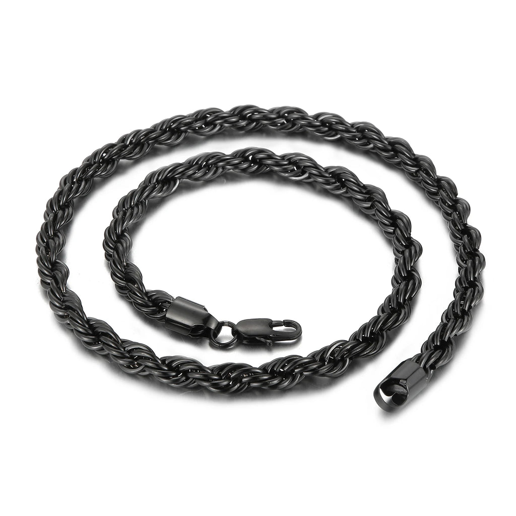 4/6/8mm Width Long Stainless Steel Minimalist Twist Rope Chain Necklace For Men Available in Gold Color Jewelry