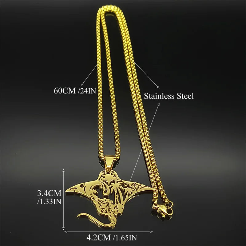 Manta Ray Gold Pendant Necklace
