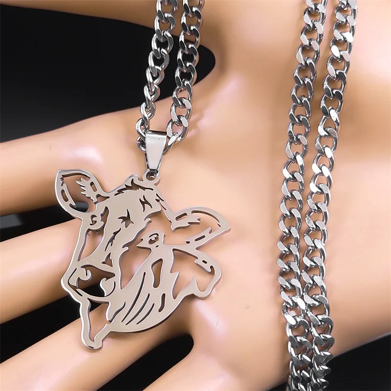 Cow Head Hollow Pendant — Silver Stainless