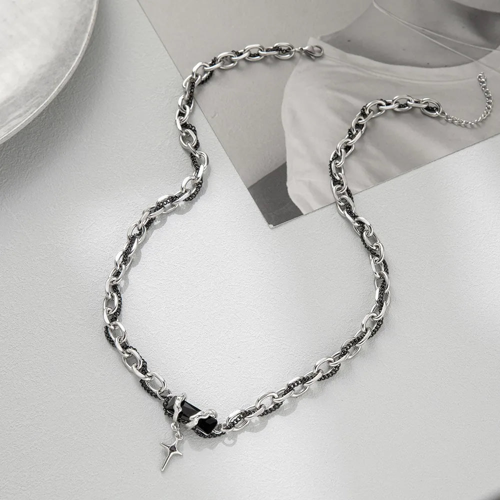 Silver Cross Pendant Chain Necklace Titanium Steel