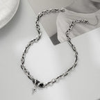 Silver Cross Pendant Chain Necklace Titanium Steel