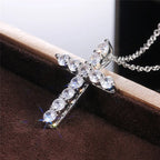 925 Sterling Silver Cross Necklaces for Female Brilliant Round CZ Stone Women's Neck Chain Hiphop Party Jewelry