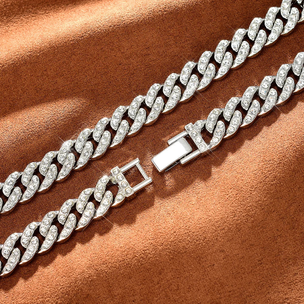 New High Quality 9MM Width Miami Cuban Chain Necklace For Men Women Hip Hop Iced Out Bling Charm Chains Necklace Fashion Jewelry